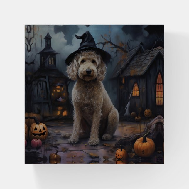 Goldendoodle Pumpkins Halloween Scary Paperweight (Front)