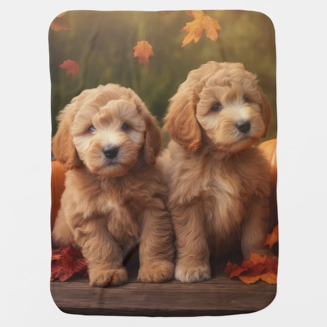 Goldendoodle Puppy Autumn Delight Pumpkin  Baby Blanket (Front)