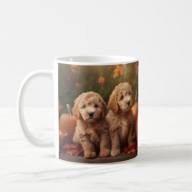 Goldendoodle Puppy Autumn Delight Pumpkin  Coffee Mug (Left)