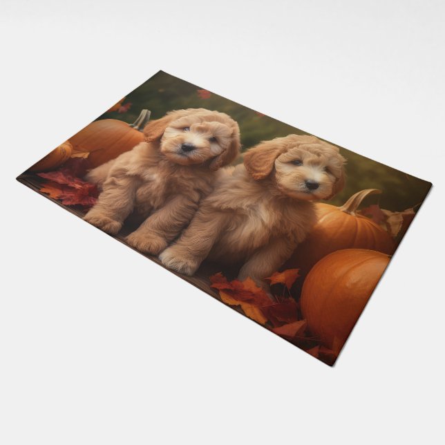 Goldendoodle Puppy Autumn Delight Pumpkin  Doormat (Angled)