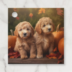 Goldendoodle Puppy Autumn Delight Pumpkin Favor Tags