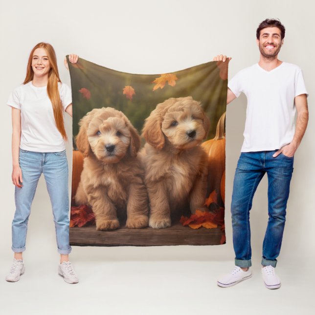 Goldendoodle Puppy Autumn Delight Pumpkin  Fleece Blanket (In Situ)