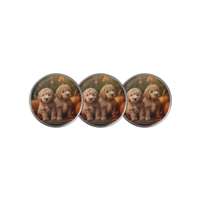 Goldendoodle Puppy Autumn Delight Pumpkin  Golf Ball Marker (3 Up)