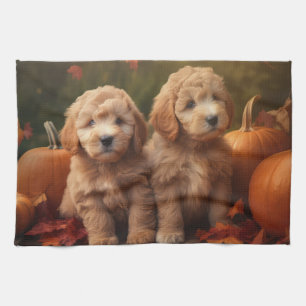 Goldendoodle Puppy Autumn Delight Pumpkin  Kitchen Towel