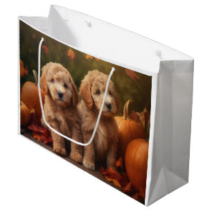 Goldendoodle Puppy Autumn Delight Pumpkin Large Gift Bag