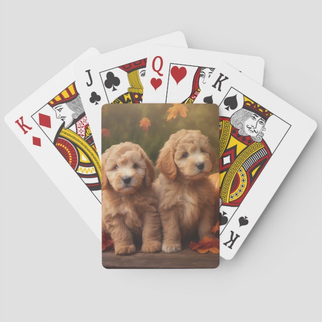 Goldendoodle Puppy Autumn Delight Pumpkin  Poker Cards (Back)
