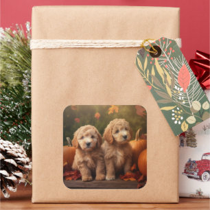 Goldendoodle Puppy Autumn Delight Pumpkin  Square Sticker