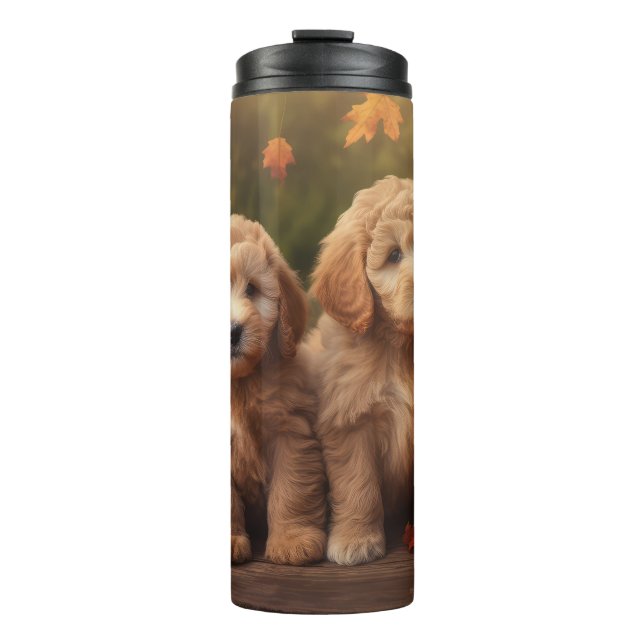 Goldendoodle Puppy Autumn Delight Pumpkin  Thermal Tumbler (Front)