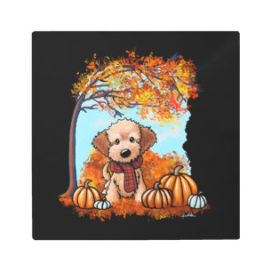 Goldendoodle Puppy Autumn KiniArt Metal Print
