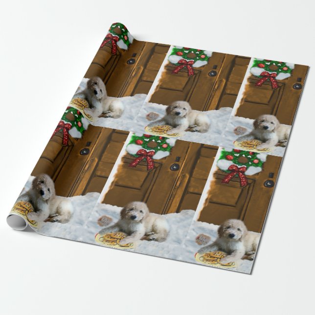 Goldendoodle Puppy Christmas Wrapping Paper (Unrolled)