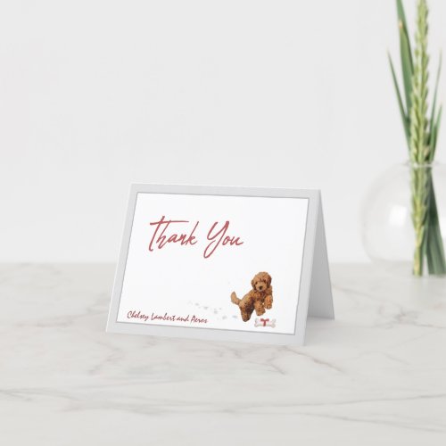 Goldendoodle Puppy Dog Personalize Bone Ribbon     Thank You Card