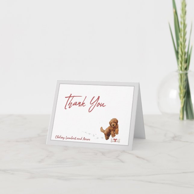 Goldendoodle Puppy Dog Personalize Bone Ribbon     Thank You Card (Front)