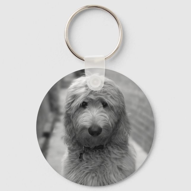 Goldendoodle Puppy In Backyard Keychain (Front)