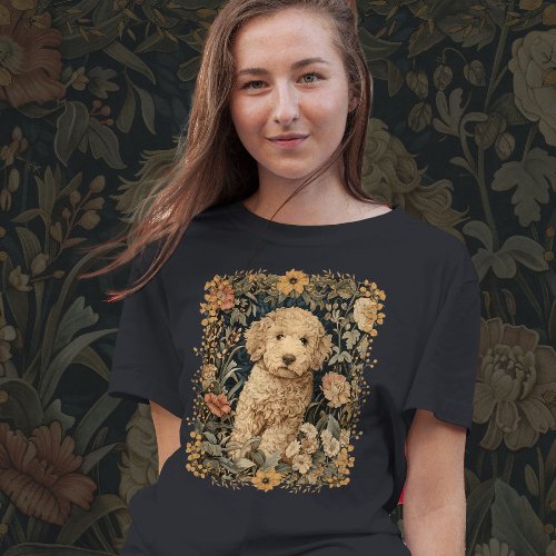 Goldendoodle Puppy in Old Fashioned Garden T_Shirt