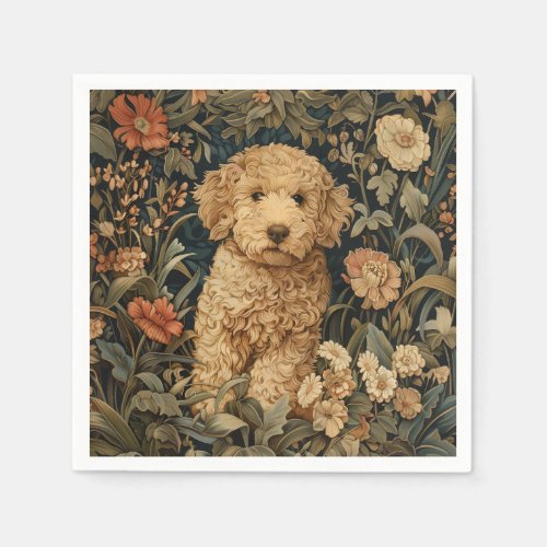 Goldendoodle Puppy in William Morris Style Garden Napkins
