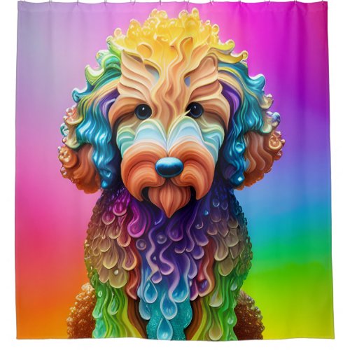 Goldendoodle Puppy Lil Dood Colorful  Shower Curtain