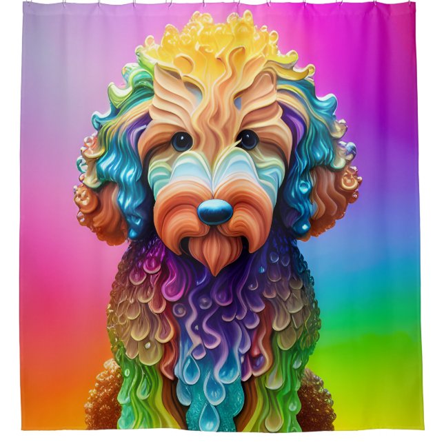 Goldendoodle Puppy Lil Dood Colorful  Shower Curtain (Front)