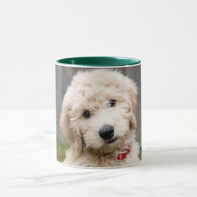 Goldendoodle Puppy Sits In Grass Mug (Center)