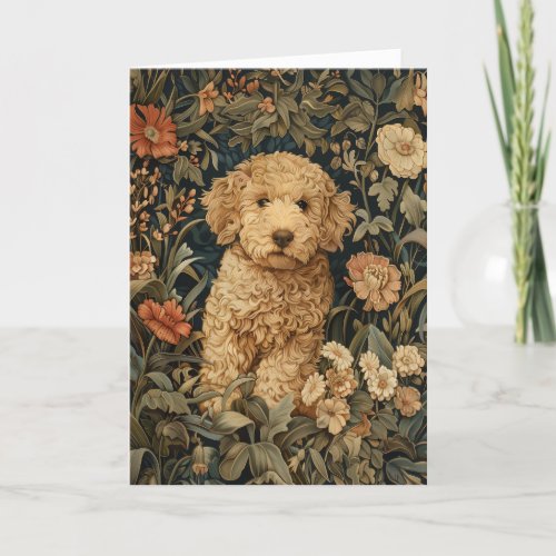 Goldendoodle Puppy Vintage Flower Garden Thank You Card