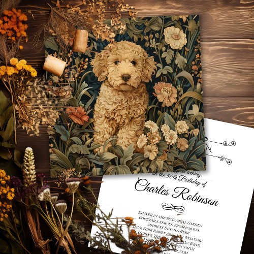 Goldendoodle Puppy William Morris Style Party Thank You Card