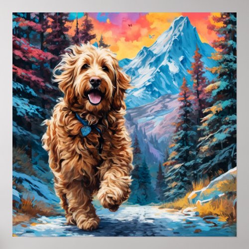 Goldendoodle Rainbow Sky Poster