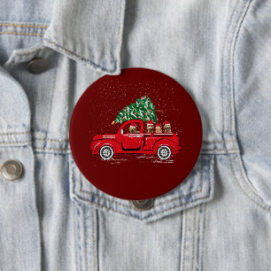 Goldendoodle Riding Red Truck Santa Christmas Paja Button