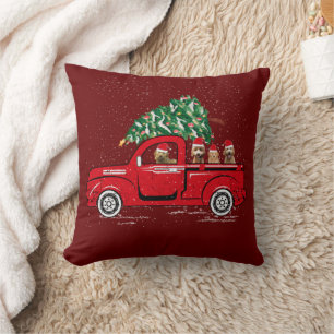Goldendoodle Riding Red Truck Santa Christmas Paja Throw Pillow