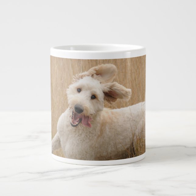 Goldendoodle Runs Through Grass Giant Coffee Mug (Front)