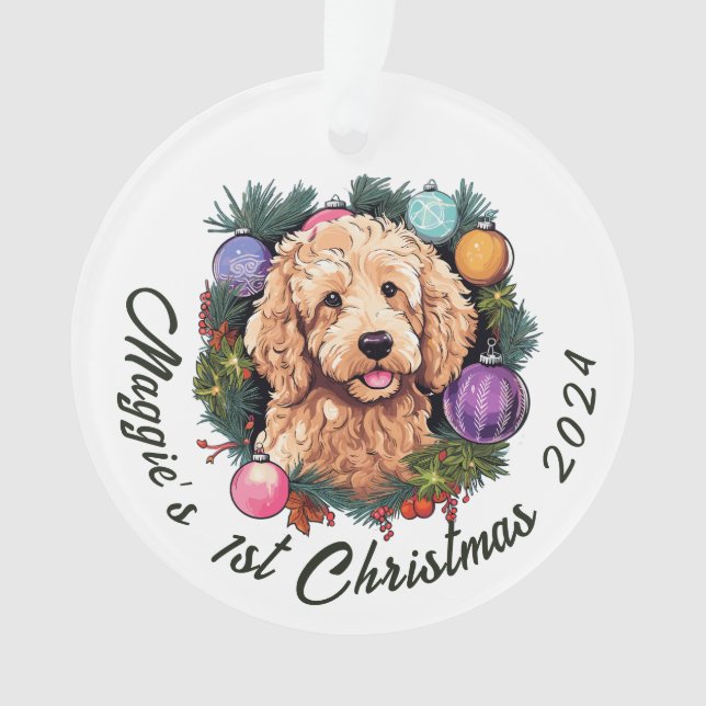 Goldendoodle’s First Christmas Ornament (Front)