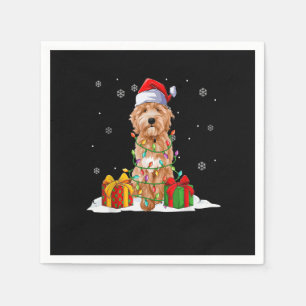 Goldendoodle Santa Christmas Tree Lights Xmas Paja Napkins