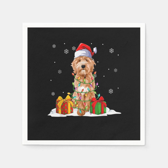 Goldendoodle Santa Christmas Tree Lights Xmas Paja Napkins (Front)