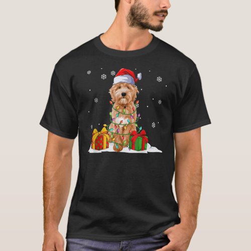 Goldendoodle Santa Christmas Tree Lights Xmas Paja T_Shirt