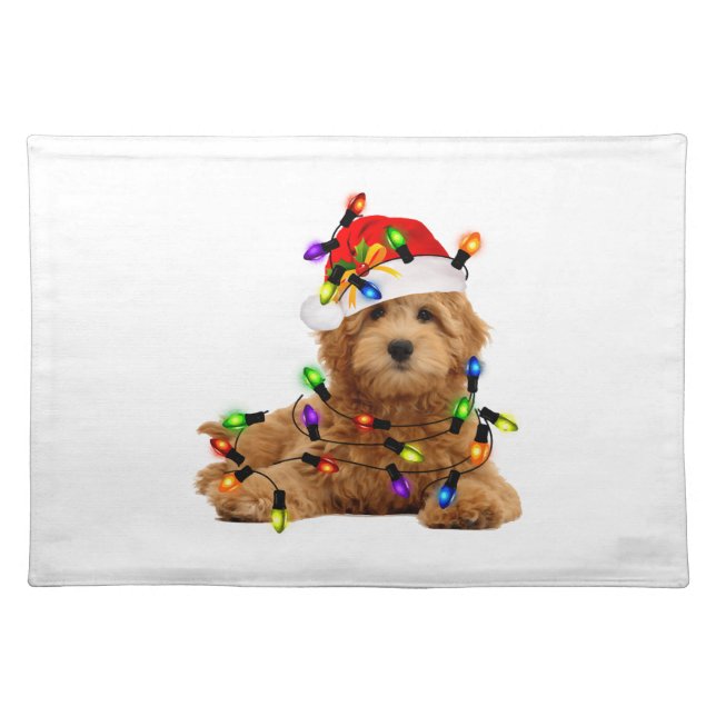 Goldendoodle Santa Dog Cloth Placemat (Front)