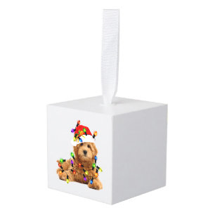 Goldendoodle Santa Dog Cube Ornament