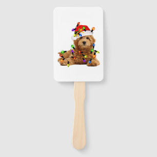 Goldendoodle Santa Dog Hand Fan