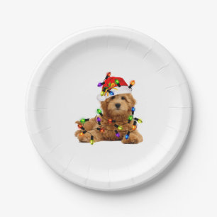 Goldendoodle Santa Dog Paper Plates