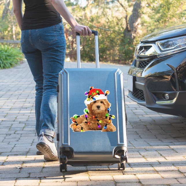 Goldendoodle Santa Dog Sticker (Suitcase Insitu)