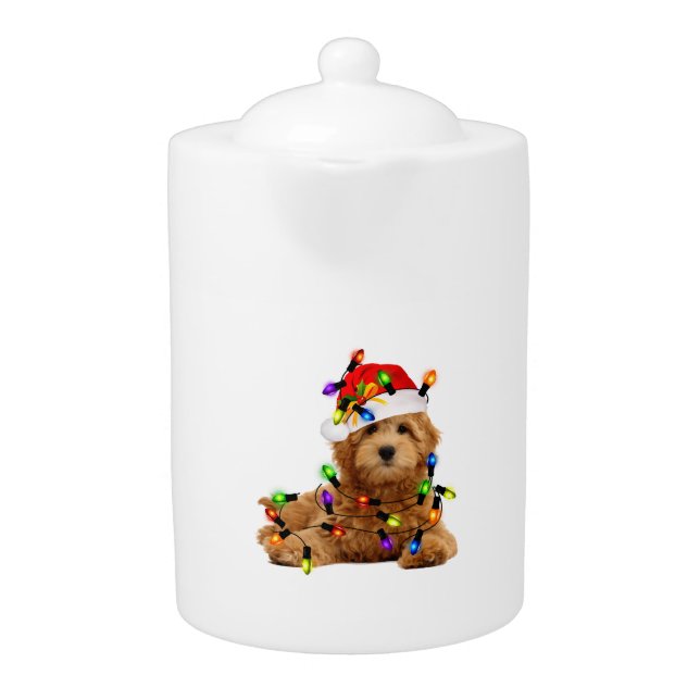 Goldendoodle Santa Dog Teapot (Front)