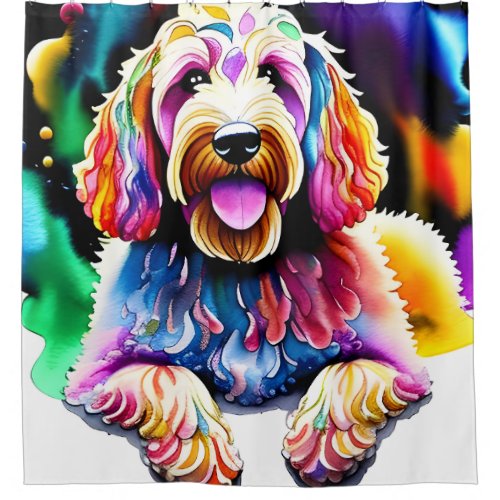 Goldendoodle Shower Curtain Happy Dog