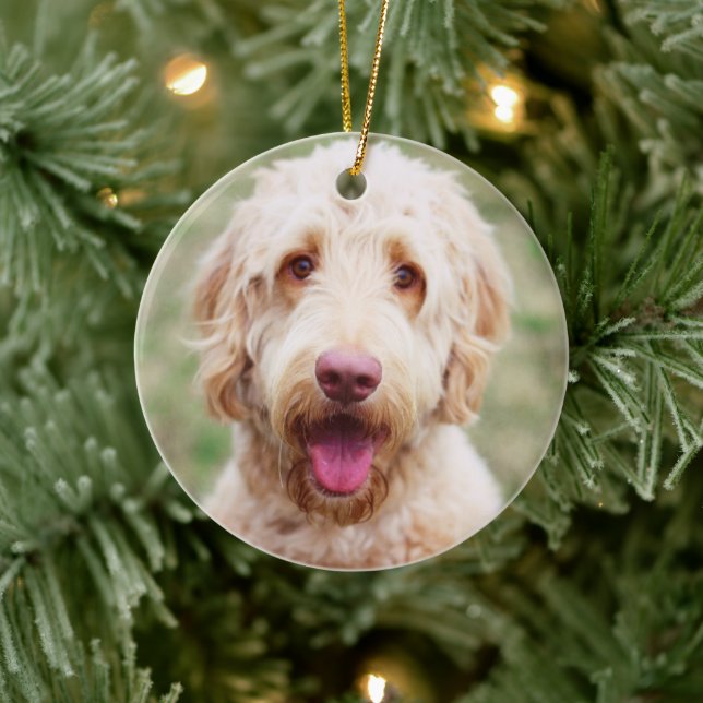 Goldendoodle Smiling Ceramic Ornament (Tree)