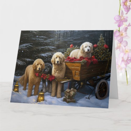 Goldendoodle Snowy Sleigh Christmas Decor   Card
