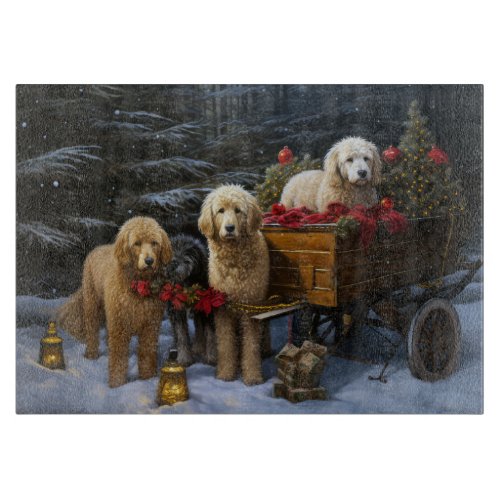 Goldendoodle Snowy Sleigh Christmas Decor Cutting Board