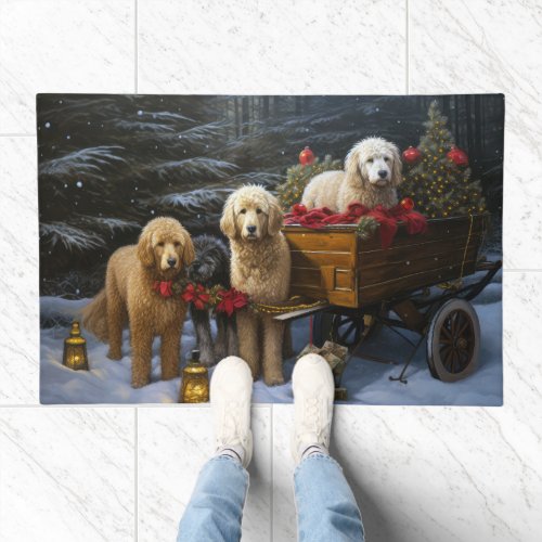 Goldendoodle Snowy Sleigh Christmas Decor Doormat