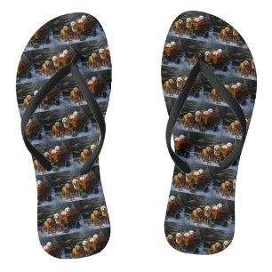 Goldendoodle Snowy Sleigh Christmas Decor Flip Flops