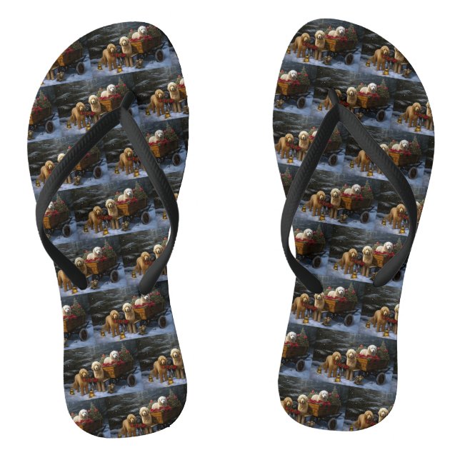 Goldendoodle Snowy Sleigh Christmas Decor Flip Flops (Footbed)