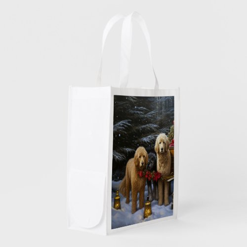 Goldendoodle Snowy Sleigh Christmas Decor Grocery Bag