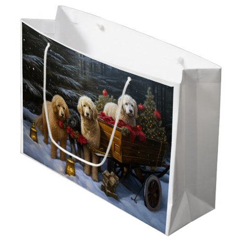 Goldendoodle Snowy Sleigh Christmas Decor Large Gift Bag