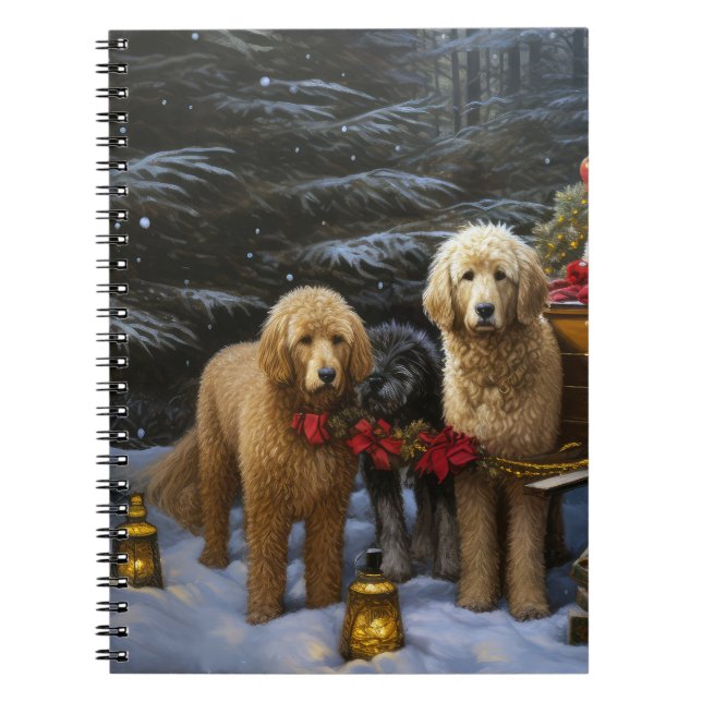 Goldendoodle Snowy Sleigh Christmas Decor   Notebook (Front)