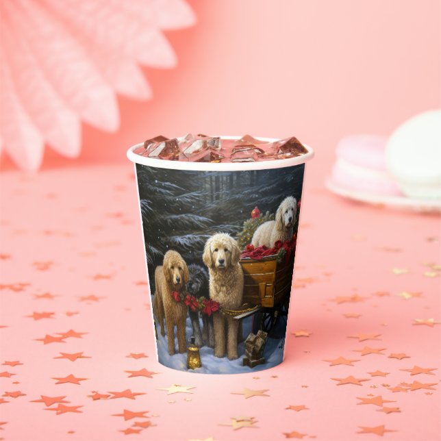 Goldendoodle Snowy Sleigh Christmas Decor Paper Cups (Insitu)