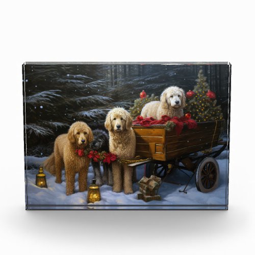 Goldendoodle Snowy Sleigh Christmas Decor   Photo Block